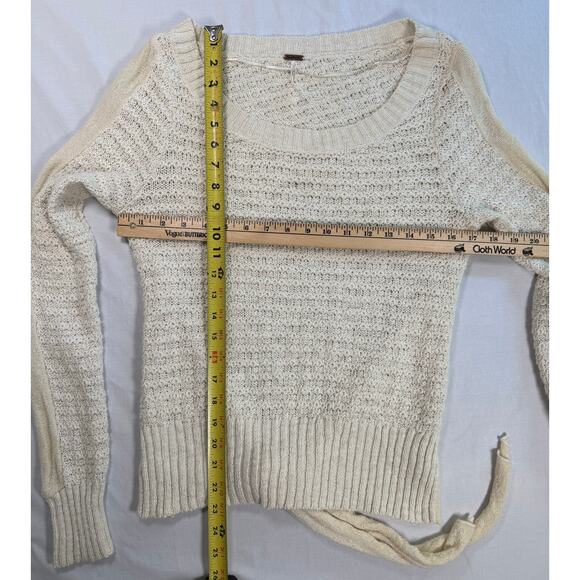 Free People Open Bow Back Sweater Size SMALL Cream Beige Cotton - Picture 11 of 11